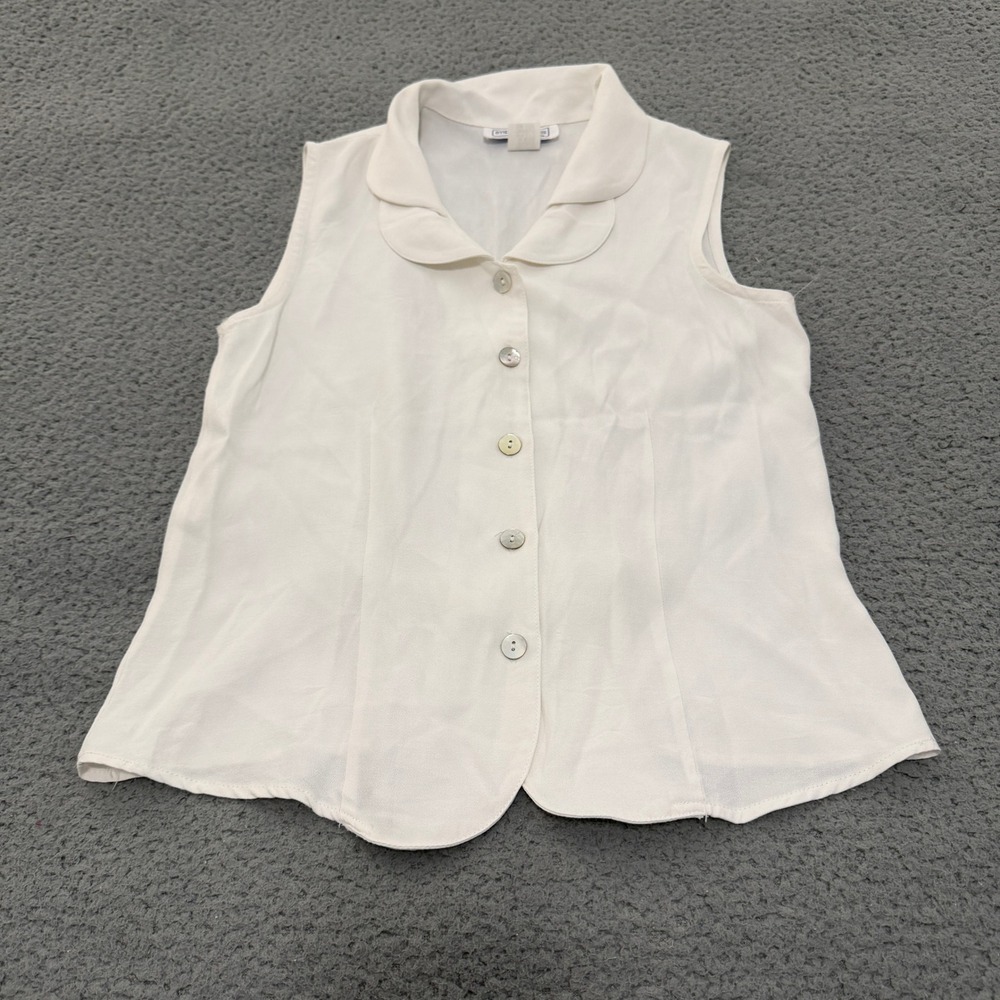Impressions of California Ivory Sleeveless Peter Pan Collar Tie Back Blouse M